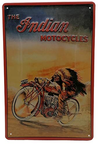 INDIAN Motorcycles - Motorrad Werkstatt Retro Blechschild, hochwertig geprägt, 30 x 20 cm Werbung Reklame-Marke-Schild-Magnet-Metallschild-Werbeschild-Wandschild von Mehr Relief-Schilder hier...
