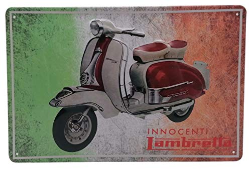 Innocenti Lambretta Roller Tricolore, hochwertig geprägtes Retro Werbeschild, Blechschild, Türschild, Wandschild, 30 x 20 cm von Mehr Relief-Schilder hier...