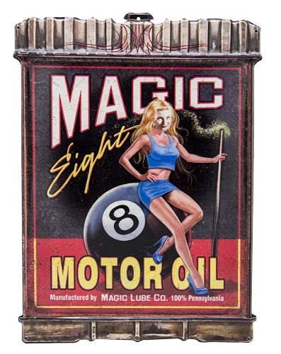 Magic Pool Motoroil - geprägtes Blechschild mit Pin Up Girl - Billard - Retro Werkstatt Schild - Wandschild, Bar Dekoration 40 x 30 cm von Mehr Relief-Schilder hier...