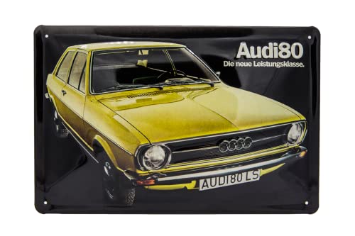 LUCKYLINDE geprägtes Blechschild passend für AUDI Fans, Deko Werkstatt, Garagen Auto Oldtimer Schild 20 x 30 cm (Audi 80) von LuckyLinde