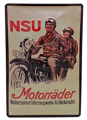 LUCKYLINDE geprägtes Blechschild passend für NSU Motorrad und Moped Fans, Deko Werkstatt, Garagen Oldtimer Schild 20 x 30 cm (Motorräder) von LuckyLinde