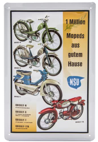 LUCKYLINDE geprägtes Blechschild passend für NSU Motorrad und Moped Fans, Deko Werkstatt, Garagen Oldtimer Schild 20 x 30 cm (Quickly Kollage) von LuckyLinde