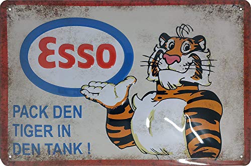 Retro Tankstellen Blechschild - Vintage Metall Schild passend für ESSO Fans - hochwertig geprägtes Retro USA Werbeschild, Tankstellenschild, Türschild, Wandschild, 30 x 20 cm von Mehr Relief-Schilder hier...