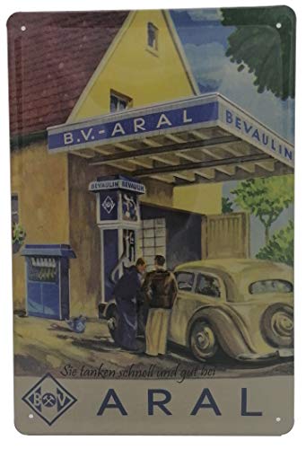 Retro Tankstellen Oldtimer Blechschild passend für ARAL Fans - Vintage Werbeschild, Garagen, Werkstatt Deko Schild geprägt, 30 x 20 cm von Mehr Relief-Schilder hier...