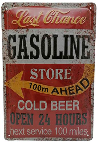 LUCKYLINDE geprägtes Blechschild passend für Tankstellen Fans, Deko Werkstatt, Garagen Tankstelle Rallye Auto Oldtimer Schild 20 x 30 cm (Gasoline) von LuckyLinde