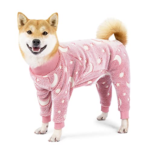 Hund Overall, Haustier Winter Flanell Glühende Vierbeinige Warme Pyjamas, Kaltes Wetter Hund Onesie, Winterkleidung Für Mittlere Und Große Hunde_L(Rosa) von MeiAOBest