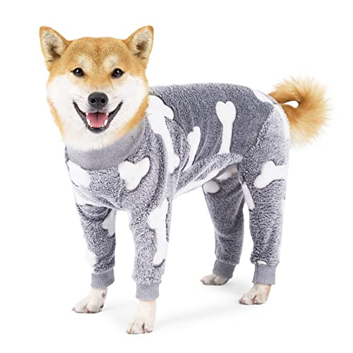 Hund Overall, Haustier Winter Flanell Vierbeinige Warme Pyjamas, Kaltes Wetter Hund Onesie, Winterkleidung Für Mittlere Und Große Hunde_L(Grau) von MeiAOBest