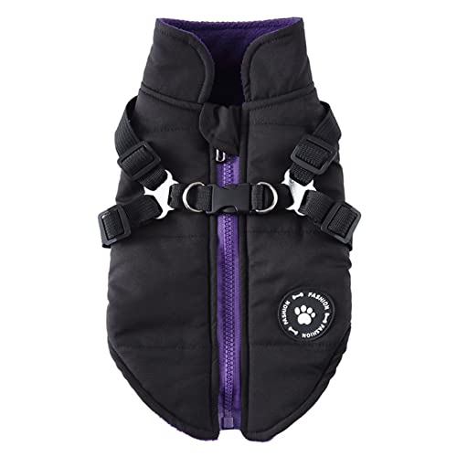 Hund Warme Mäntel Jacken, Hundegeschirr und Mantel Reißverschluss 2 in 1 Winterjacke No Pull Hundeweste Harness Outfit Mäntel für Welpen Kleine Mittlere Hunde_M(Schwarz) von MeiAOBest