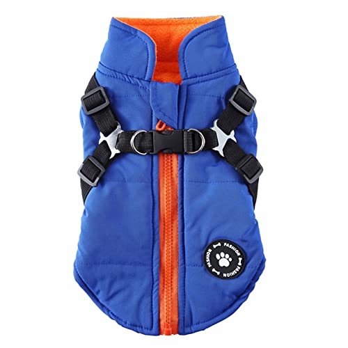 MeiAOBest Hund Warme Mäntel Jacken, Hundegeschirr und Mantel Reißverschluss 2 in 1 Winterjacke No Pull Hundeweste Harness Outfit Mäntel für Welpen Kleine Mittlere Hunde_XS(Blau) von MeiAOBest