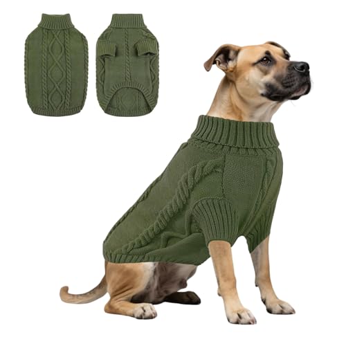 Hunde-Strick-Sweatshirt, warmer Winterpullover, Rollkragen-Strickwaren, kaltes Wetter, Welpenweste, Kleidung für Katzen, Welpen, kleine, mittelgroße und große Hunde, Größe L, Dunkelgrün Hunde-Strick-Sweatshirt, warmer Winterpullover, Rollkragen-Strickwaren, kaltes Wetter, Welpenweste, Kleidung für Katzen, Welpen, kleine, mittelgroße und große Hunde, Größe L, Dunkelgrün von MeiAOBest