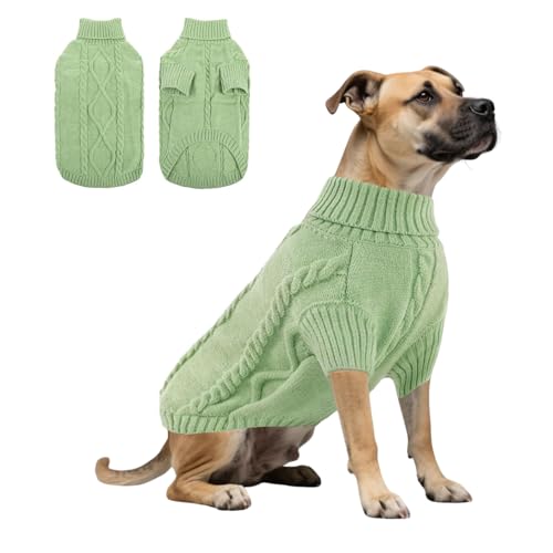 Hunde-Strick-Sweatshirt, warmer Winterpullover, Rollkragen-Strickwaren, kaltes Wetter, Welpenweste, Kleidung für Katzen, Welpen, kleine, mittelgroße und große Hunde, Größe L, Erbsengrün Hunde-Strick-Sweatshirt, warmer Winterpullover, Rollkragen-Strickwaren, kaltes Wetter, Welpenweste, Kleidung für Katzen, Welpen, kleine, mittelgroße und große Hunde, Größe L, Erbsengrün von MeiAOBest