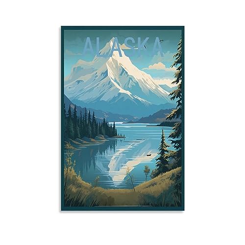 Alaska Vintage-Reiseposter, See, 50 x 75 cm, Wandkunst, Kunstdruck, Leinwand-Kunst-Poster, modernes Familienschlafzimmer-Dekor-Poster von MeiDai