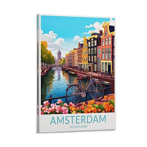 Amsterdam Niederlande Vintage Reiseposter Küste 40 x 60 cm Wandkunstdruck Leinwand Kunst Poster Modern Familie Schlafzimmer Dekor Poster von MeiDai