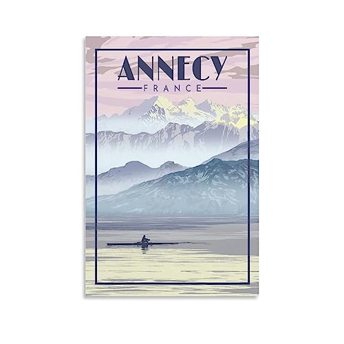 Annecy Frankreich Vintage-Reiseposter, Berg, 50 x 75 cm, Wandkunst, Kunstdruck, Leinwand-Kunst-Poster, modernes Familienschlafzimmer-Dekor-Poster von MeiDai