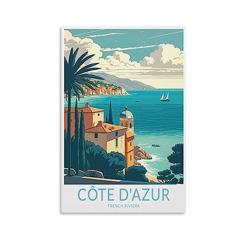 Cote D'azur Französische Riviera, Vintage-Reiseposter, Landschaft, 60 x 90 cm, Wandkunstdruck, Leinwand-Kunst-Poster, modernes Familienschlafzimmer-Dekor-Poster von MeiDai