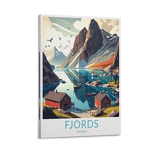 Fjords Norway Vintage-Reiseposter, Berg, 30 x 45 cm, Wandkunst, Kunstdruck, Leinwand-Kunst-Poster, modernes Familienschlafzimmer-Dekor-Poster von MeiDai