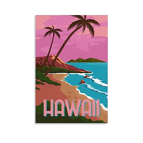 Hawaii-Vintage-Reiseposter, Strand, 30 x 45 cm, Wandkunst, Kunstdruck, Leinwand-Kunst-Poster, modernes Familienschlafzimmer-Dekor-Poster von MeiDai