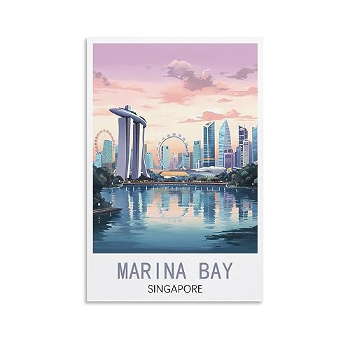 Marina Bay Singapur Vintage-Reiseposter, Landschaft, 20 x 30 cm, Wandkunstdruck, Leinwand-Kunst-Poster, modernes Familienschlafzimmer-Dekor-Poster von MeiDai