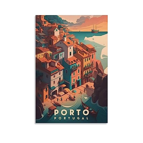 Porto Portugal Vintage Reiseposter See 20 x 30 cm Wandkunstdruck Leinwand Kunst Poster Moderne Familie Schlafzimmer Dekor Poster von MeiDai