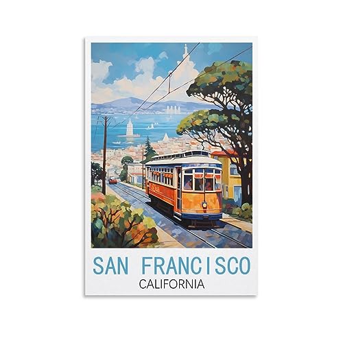 San Francisco Vintage-Reiseposter, See, 40 x 60 cm, Wandkunst, Kunstdruck, Leinwand-Kunst-Poster, modernes Familienschlafzimmer-Dekor-Poster von MeiDai