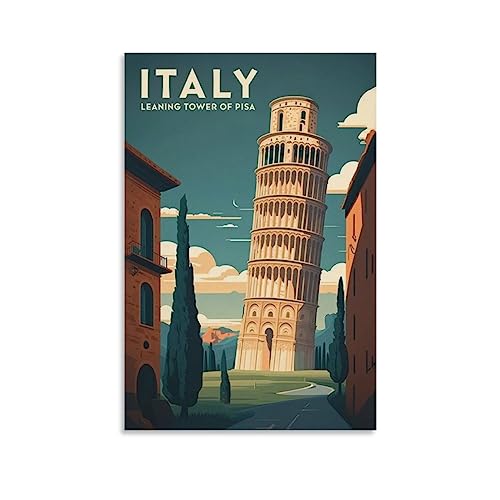 Schiefer Turm von Pisa Italien Vintage Reiseposter Landschaft 50 x 75 cm Wandkunstdruck Leinwand Kunst Poster Modern Familie Schlafzimmer Dekor Poster von MeiDai