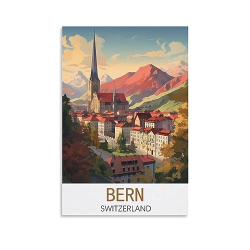 Vintage-Reiseposter "Bern Schweiz", 50 x 75 cm, Wandkunst, Kunstdruck, Leinwand-Kunst-Poster, modernes Familienschlafzimmer-Dekor-Poster von MeiDai