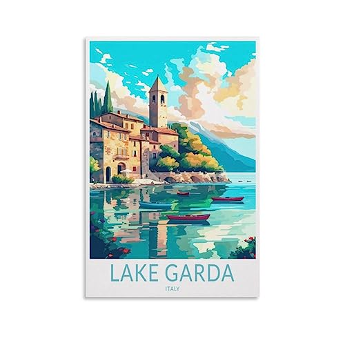 Vintage-Reiseposter Gardasee, Italien, Landschaft, 20 x 30 cm, Wandkunst, Kunstdruck, Leinwand-Kunst-Poster, modernes Familienschlafzimmer-Dekor-Poster von MeiDai