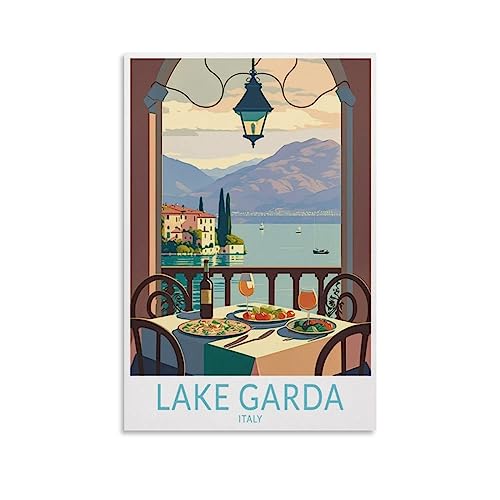 Wandkunst, Motiv: Gardasee, Italien, Vintage-Reiseposter, Berg, 60 x 90 cm, Wandkunst, Kunstdruck, Leinwand-Kunst-Poster, modernes Familienschlafzimmer-Dekor-Poster von MeiDai