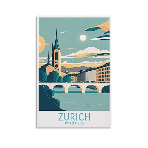 Zürich Schweiz Vintage Reiseposter See 40 x 60 cm Wandkunstdruck Leinwand Kunst Poster Modern Familie Schlafzimmer Dekor Poster von MeiDai