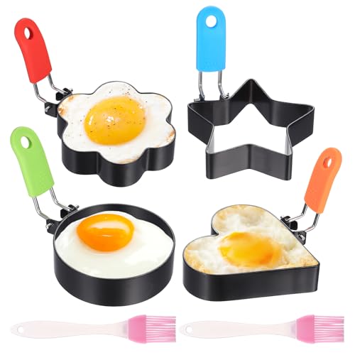 4 Stk Spiegeleiform, Spiegeleierformen für die Pfanne,Pancake Formen,Edelstahl Eierformer Omelettform,Spiegeleier Form,Antihaft Spiegelei Formen mit Griff für Omeletts Pfannkuchen Form+2 Ölbürste von MeiHongJiaYe