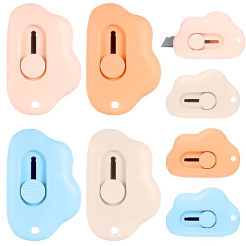 8 STK Mini Cuttermesser, Mini Box Cutter, Einziehbarer Brieföffner, Paketöffner, Tragbar Kartonöffner, Universalmesser Schreibwarenmesser für Pappe Papier Schachtel Umschlag Verpackung(4 Farben) von MeiHongJiaYe