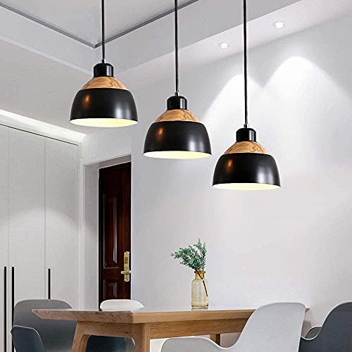 Pendelleuchte Vintage Holz Metall Schwarz Pendellampe E27 Fassung 3-Flammig Wohnzimmer Esszimmer Theke Küche Hängeleuchte Höhenverstellbar Esstisch-Lampe Innen Dekor Beleuchtung von MeiXing Lampe