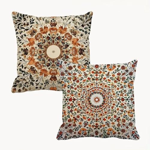 Kissenbezug 40x40 Böhmen Outdoor Kissen Leinen Wetterfest Kissenbezüge Orange 2 Stück mit Unsichtbarer Reißverschluss Dekokissen für Couch Terrassen Garten Herbst Balkon Deko Wohnzimmer 1B-822 von Meiaiao