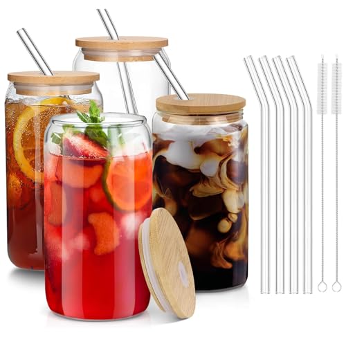 MeianJu Trinkbecher mit Strohhalm 4er Set – 500ml Glasbecher mit Deckel und Strohhalm, ideal für Eiskaffee, Smoothies, Cocktails – Trinkgläser mit Deckel MeianJu Trinkbecher mit Strohhalm 4er Set – 500ml Glasbecher mit Deckel und Strohhalm, ideal für Eiskaffee, Smoothies, Cocktails – Trinkgläser mit Deckel von MeianJu