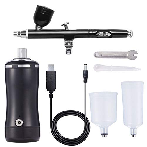 Meichoon Airbrush-Set,Tragbar Wiederaufladbar Mehrzweck Mini-Sprühpistole Kompressor,für Modell-Sprühmalerei und Farb-Möbelreparatur und Mehr,NA04 Schwarz von Meichoon