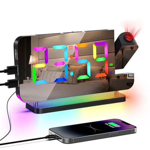 Meichoon Digitaler Projektionswecker FM Radio Spiegel RGB Buntes Display 6 Helligkeitsstufen USB-Ladegerät Snooze-Funktion 180° drehbare Projektion AE24Schwarz Meichoon Digitaler Projektionswecker FM Radio Spiegel RGB Buntes Display 6 Helligkeitsstufen USB-Ladegerät Snooze-Funktion 180° drehbare Projektion AE24Schwarz von Meichoon