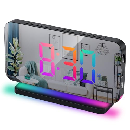 Meichoon Digitaler Wecker Spiegel LED-Bildschirm Elektronische Uhr mit dynamischem RGB-Nachtlicht USB-Anschluss Helligkeit Lautstärke 6-stufig einstellbar Schlummerfunktion AE25Schwarz Meichoon Digitaler Wecker Spiegel LED-Bildschirm Elektronische Uhr mit dynamischem RGB-Nachtlicht USB-Anschluss Helligkeit Lautstärke 6-stufig einstellbar Schlummerfunktion AE25Schwarz von Meichoon