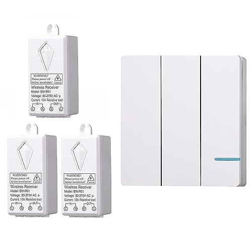 Meichoon IP54 Waterproof Wireless Light Switch Kit Remote Control No in-Wall Wiring Required Up to 100ft Range Programmable for Ceiling Fans Lamps Easy to Install 1 Three-Way Switch + 3 Receiver Meichoon IP54 Waterproof Wireless Light Switch Kit Remote Control No in-Wall Wiring Required Up to 100ft Range Programmable for Ceiling Fans Lamps Easy to Install 1 Three-Way Switch + 3 Receiver von Meichoon