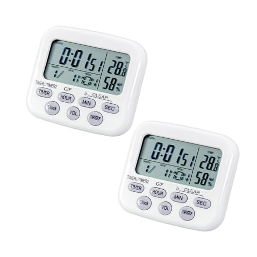 Meichoon Kitchen Timer 2PCS Temperatur- und Luftfeuchtigkeitsmesser Großes elektronisches LCD-Display Wecker-Set mit Snooze-Funktion Zwei Zeiteinstellungen zum Kochen UD19 von Meichoon