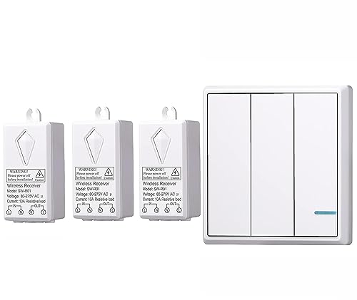 Meichoon Wireless Lights Switch and Receiver Kit No in-Wall Wiring Required Remote Control for Ceiling Fans Lamps Easy to Install 1 Three-Way Switch + 3 Receiver von Meichoon