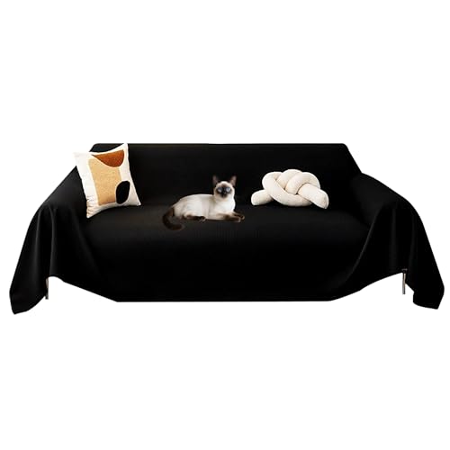 Meicynhoger wasserdichte Sofabezug 380x180 cm, Boho Überwurfdecke/Reißfeste Polyester Sofa-Decke für Haushalte mit Hunden und Katzen (Schwarz - Wasserabweisend, 3 Sitzer) von Meicynhoger