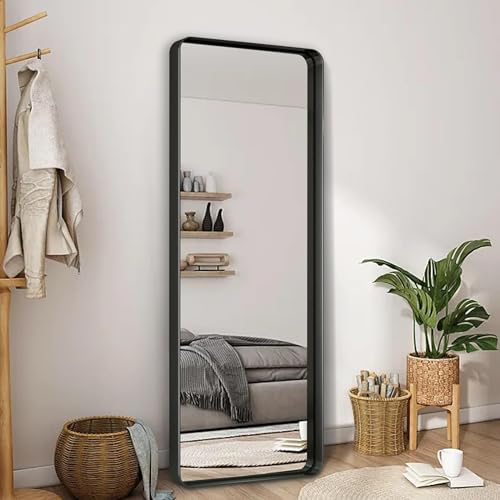 Meidom Ganzkörperspiegel 165×55cm, Groß Standspiegel mit Einzigartiges Rahmendesign aus Aluminiumlegierung, hängend oder an die Wand gelehnt, Wandspiegel, Ankleidezimmer Spiegel, Schwarz von Meidom