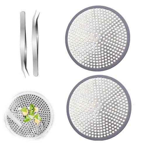 2 Stück Abflusssieb Dusche,Haarsieb Dusche,Haarsieb Waschbecken,Sieb Dusche Abfluss Haare,Edelstahl Sink Strainer,Haarsieb Badewanne,Haarsieb Dusche Groß mit 2 Pinzetten,Geeignet für Waschbecken von Meifiyu