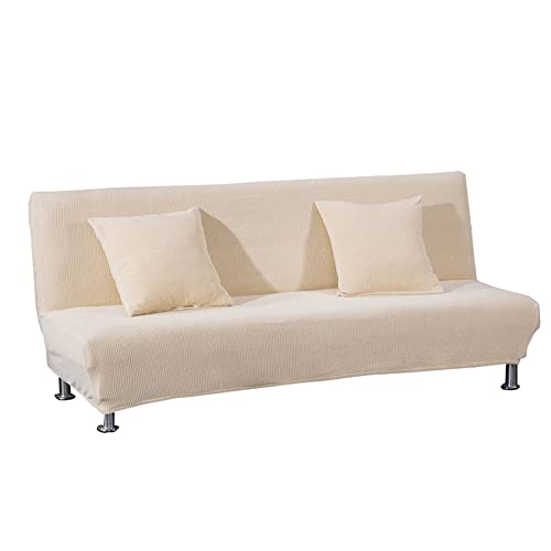 Meigeh Sofabezug ohne armlehnen Stretch Armlose sofaüberwurf Sofahusse Ohne Armlehne 2 sitzer Sofa Abdeckung Schlafsofa bezug cremefarben, kein Kissenbezug von Meigeh