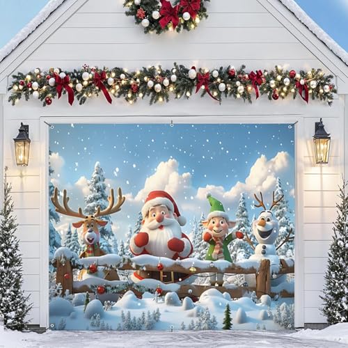 Garagentorabdeckung für Weihnachten, 2,1 x 2,4 m, Frohe Weihnachten, Garagentor-Banner, Weihnachtsmann, Schneemann, Türhintergrund für den Innen- und Außenbereich, Zuhause, Urlaub, Party Garagentorabdeckung für Weihnachten, 2,1 x 2,4 m, Frohe Weihnachten, Garagentor-Banner, Weihnachtsmann, Schneemann, Türhintergrund für den Innen- und Außenbereich, Zuhause, Urlaub, Party von Meiguiman