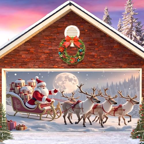 Weihnachts-Garagentor-Abdeckung, Dekoration, 2,1 x 4,8 m, Polyester, Weihnachtsmann Rentier, Weihnachts-Hintergründe, Winter-Onederland-Wandbanner für Neujahr, Geburtstag, Outdoor-Wanddekoration Weihnachts-Garagentor-Abdeckung, Dekoration, 2,1 x 4,8 m, Polyester, Weihnachtsmann Rentier, Weihnachts-Hintergründe, Winter-Onederland-Wandbanner für Neujahr, Geburtstag, Outdoor-Wanddekoration von Meiguiman
