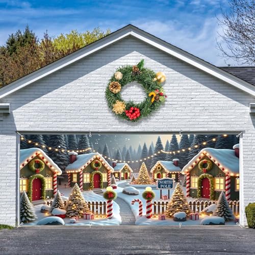 Weihnachts-Garagentor-Abdeckung, Hintergrund, 2,1 x 4,8 m, Winterwald, Dorf, Weihnachtsbaum, Foto-Hintergründe für Silvester, Urlaub, Outdoor-Wanddekoration, Banner Weihnachts-Garagentor-Abdeckung, Hintergrund, 2,1 x 4,8 m, Winterwald, Dorf, Weihnachtsbaum, Foto-Hintergründe für Silvester, Urlaub, Outdoor-Wanddekoration, Banner von Meiguiman