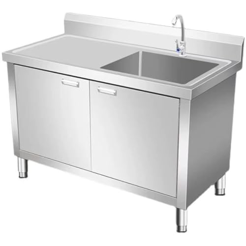 Freistehendes Edelstahl-Spüle，Ess-Spüle im Freien，Edelstahlspüle im Freien，Handwaschbecken mit Wasserhahn, Ablaufset(120cm*50cm*80cm,A) von Meihkkud