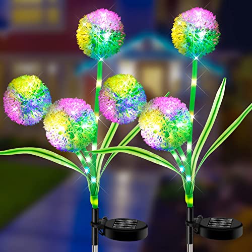 Meihuigo Solarlampen für Außen Garten, 2 Stück Solarleuchten Garten mit 6 Löwenzahn Blumen und Farbig LED, 2 Modi Dekoration Licht IP65 Wasserdicht für Rasen Terrasse, Hof, Geschenk, Weihnachtsdeko von Meihuigo