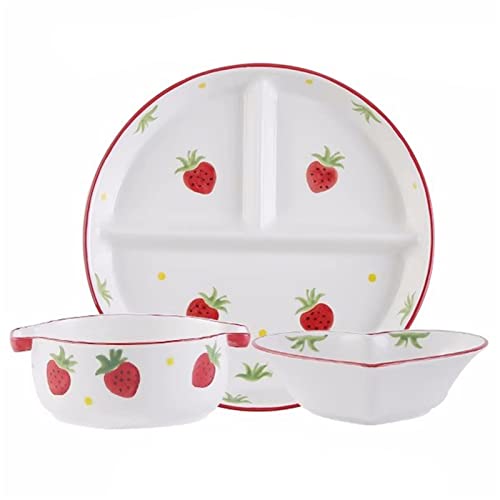 3-teiliges Besteckset for eine Person Bariatrische Teller zur Portionskontrolle, geteilte Teller/Suppenschüsseln – Weiß mit Fruchtmuster (Color : B) von Meiiron